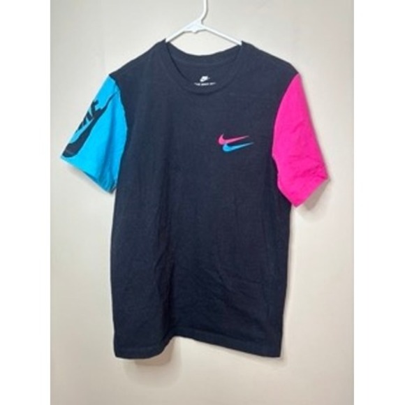 Nike Mens Colorblock Double Swoosh Graphic T-Shirt Black Blue Pink Small - Picture 5 of 6